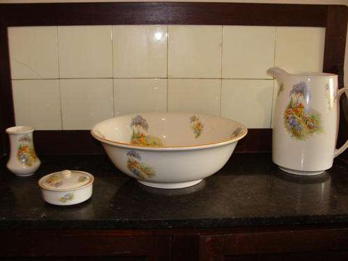 BURLEIGH WARE EST 1851 - 4 PIECE@ WASH STAND CERAMIC SET@ -TLC NEEDED