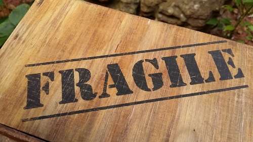 WOODEN CARRY CRATE, MARKED RIVER WOODS AND FRAGILE, GREAT DECOR PIECE