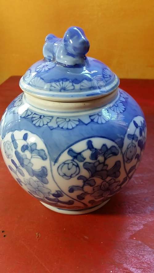 LOVELY GINGER COOKIE JAR WITH CUTE DOGGIE AS LID