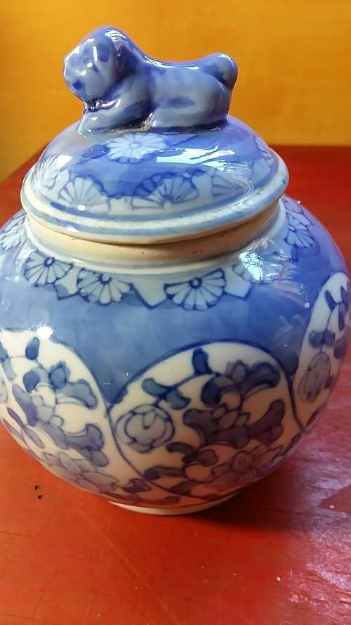 LOVELY GINGER COOKIE JAR WITH CUTE DOGGIE AS LID