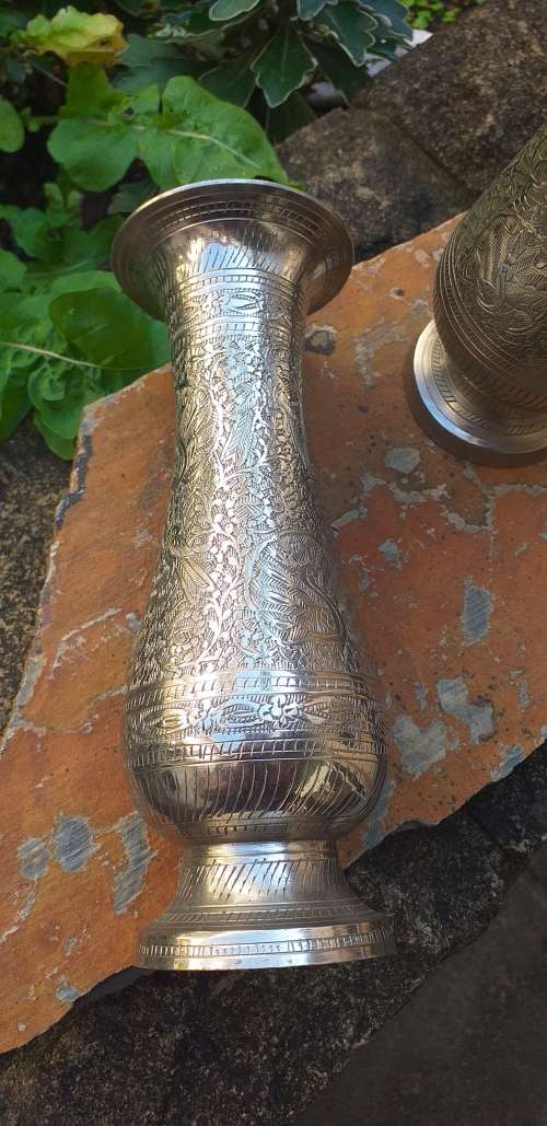 Set of 2 Stunning Embossed Vases from India