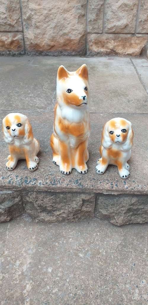 Set of  3 Vintage Doggies Ceramic Ornaments