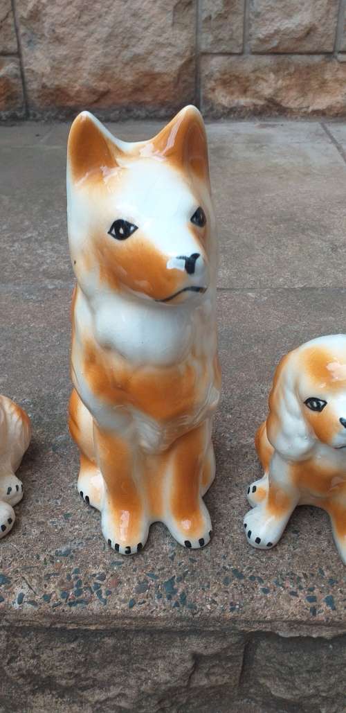 Set of  3 Vintage Doggies Ceramic Ornaments