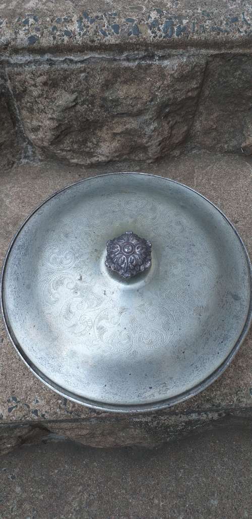 Viking Plate EP Copper Lead Mounts Vintage 3 Piece Serving Dish with Lid and Glass Inner