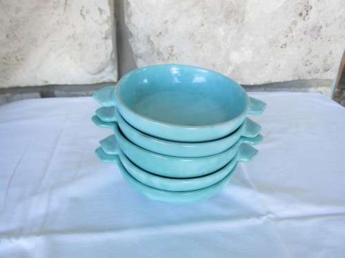 FIVE LINNWARE  BOWLS IN SEA BLUE  SOUTH AFRICAN POTTERY