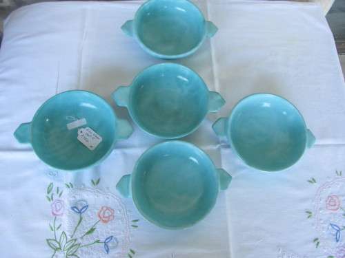 FIVE LINNWARE  BOWLS IN SEA BLUE  SOUTH AFRICAN POTTERY