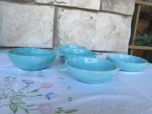 FIVE LINNWARE  BOWLS IN SEA BLUE  SOUTH AFRICAN POTTERY