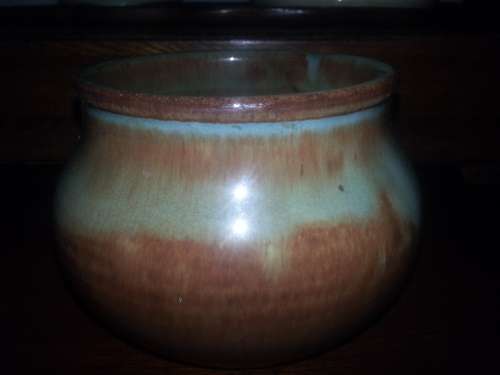 Linn Ware ceramic bowl  mottled teal green and brown circa 1940s