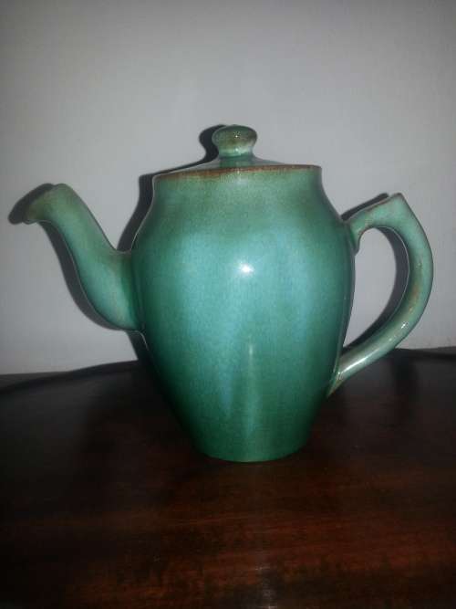 Linn Ware small ceramic  coffee pot in sea green glaze circa 1940's