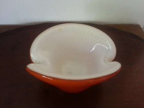 Italian Murano Seguso clam shaped bowl orange white circa 1960's