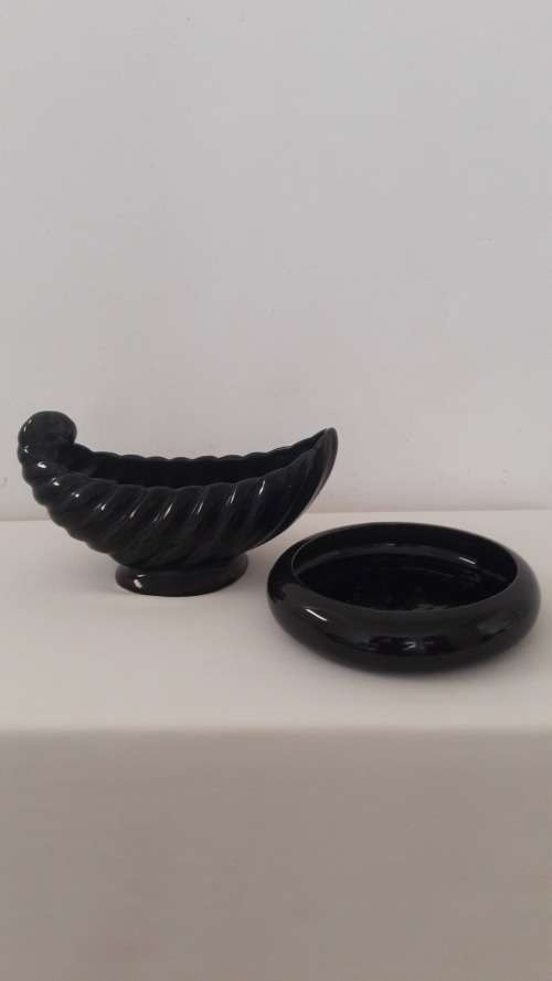 Lucia ceramics x2  in high gloss Black glaze circa 1960's