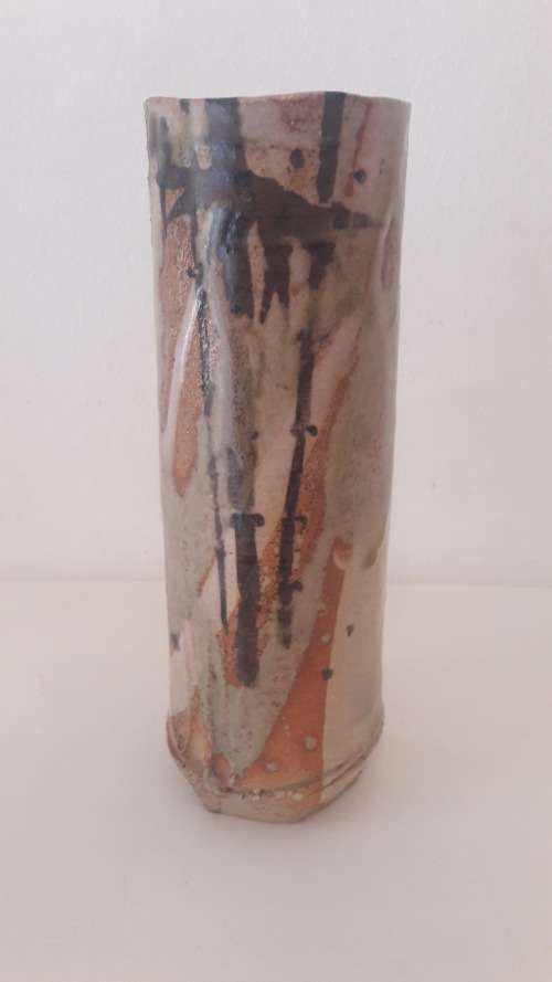 Japanese Oribe stoneware Ikebana vase circa 1960's