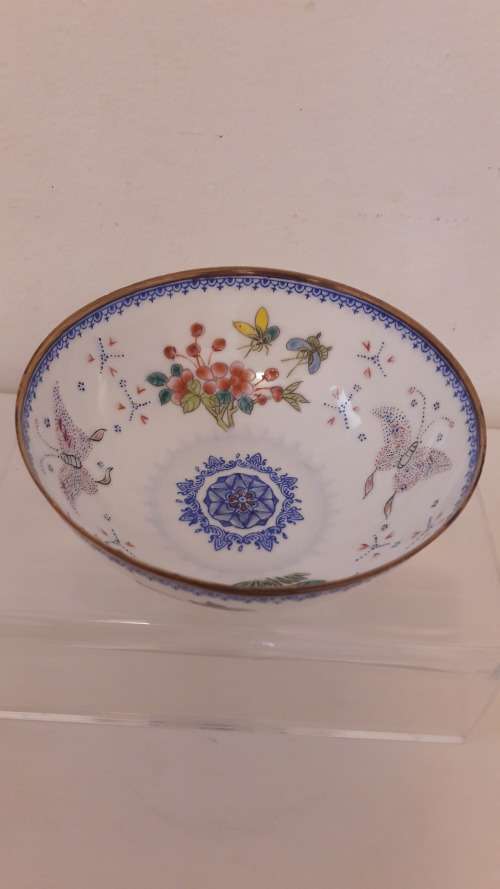 Rare Chinese eggshell porcelain bowl  famille rose style early Republic period 20th Century