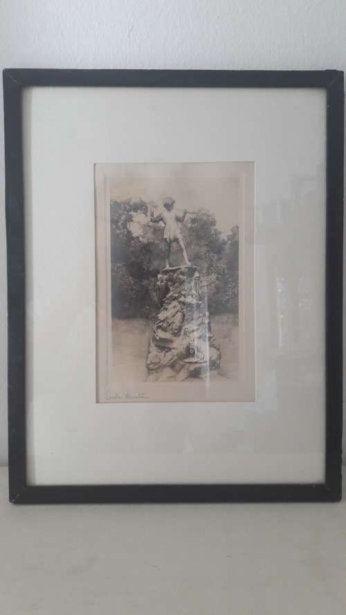Etching of Peter Pan sculpture by British artist Leslie Austen circa 1924