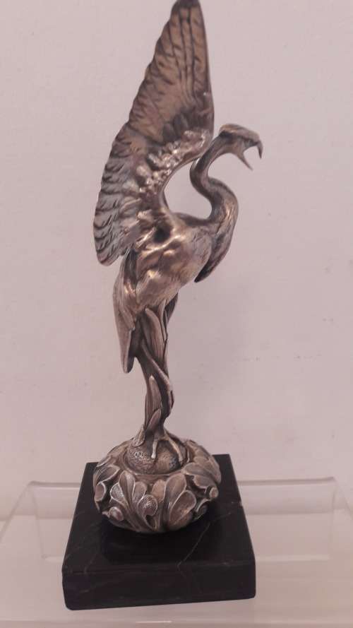 Oriental silver gilt sculpture of a Heron possibly Japanese Meiji period circa 1910