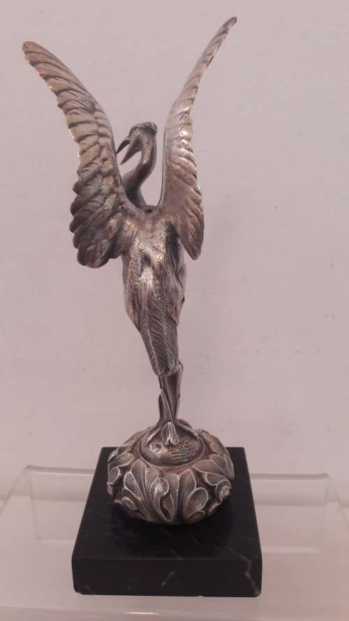 Oriental silver gilt sculpture of a Heron possibly Japanese Meiji period circa 1910