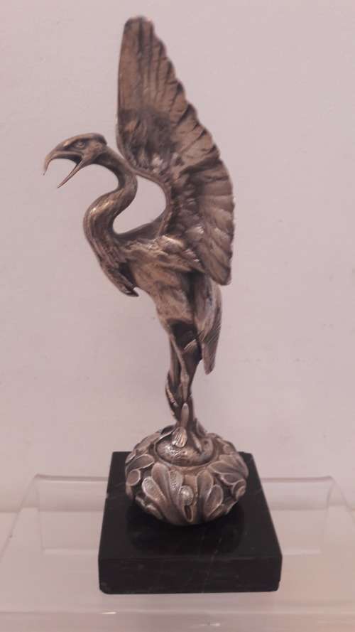 Oriental silver gilt sculpture of a Heron possibly Japanese Meiji period circa 1910