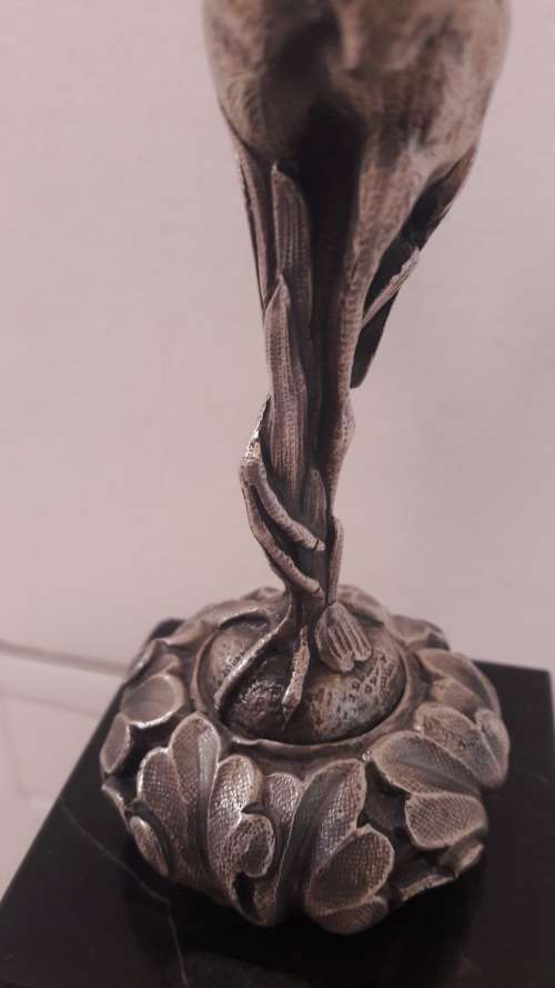 Oriental silver gilt sculpture of a Heron possibly Japanese Meiji period circa 1910