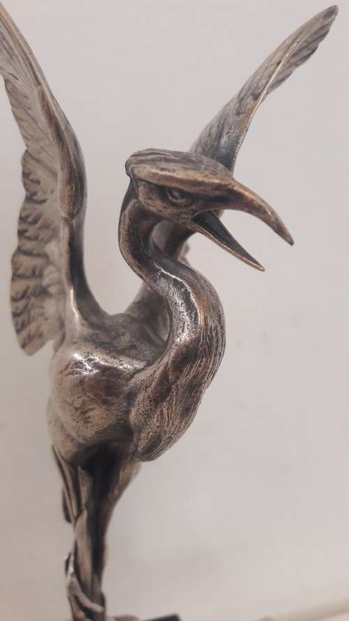 Oriental silver gilt sculpture of a Heron possibly Japanese Meiji period circa 1910