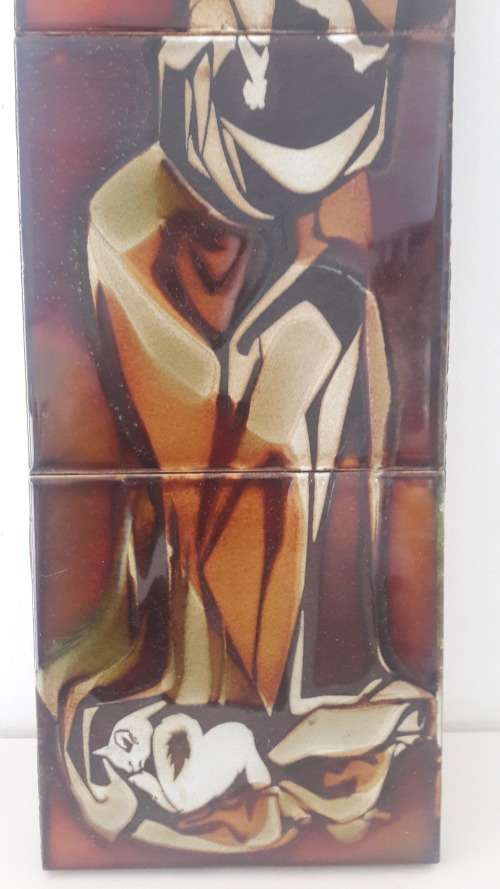 Liebermann Potteries circa 1970's ceramic tile mural with Christian  Nativity theme