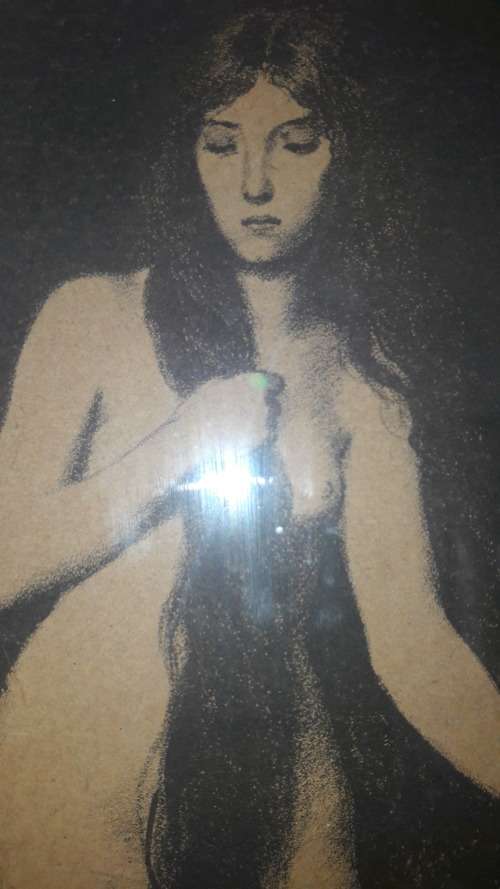 Rare signed lithograph by German Art Nouveau artist Franz Heinz circa 1890-1910