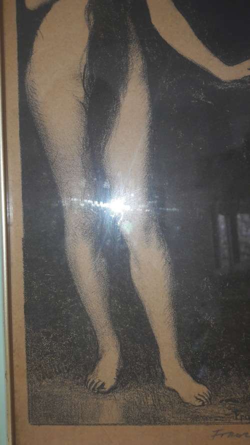 Rare signed lithograph by German Art Nouveau artist Franz Heinz circa 1890-1910