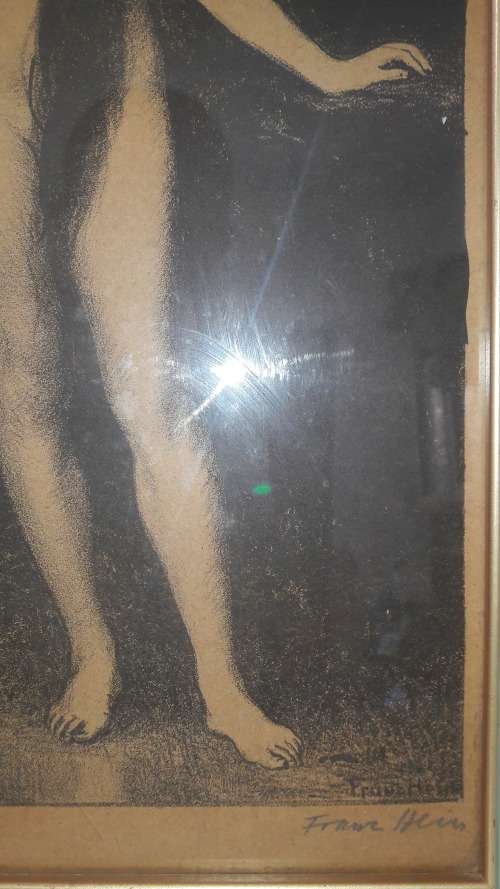 Rare signed lithograph by German Art Nouveau artist Franz Heinz circa 1890-1910