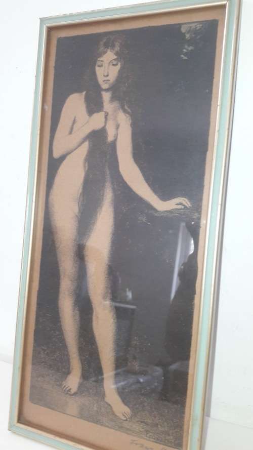 Rare signed lithograph by German Art Nouveau artist Franz Heinz circa 1890-1910