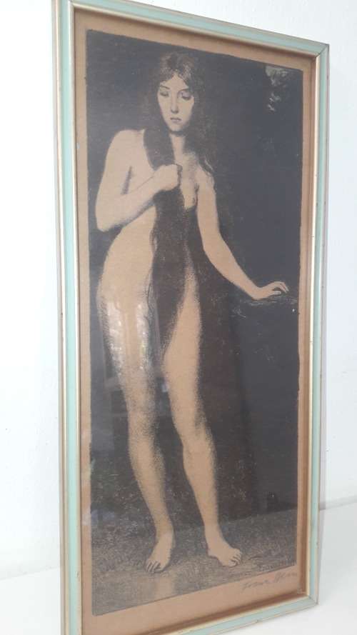 Rare signed lithograph by German Art Nouveau artist Franz Heinz circa 1890-1910