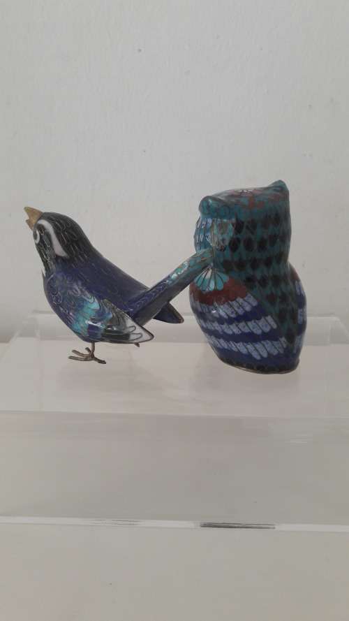 Chinese cloisonne enamel on brass birds 20th Century