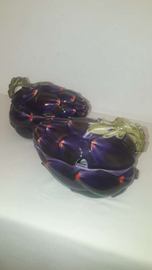 Retro Midcentury modern Italian majolica tureens x2 Artichoke shaped