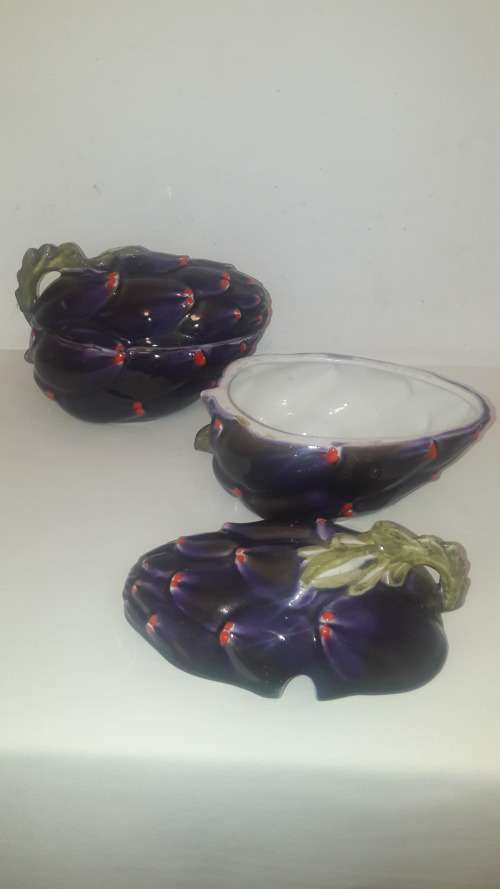 Retro Midcentury modern Italian majolica tureens x2 Artichoke shaped