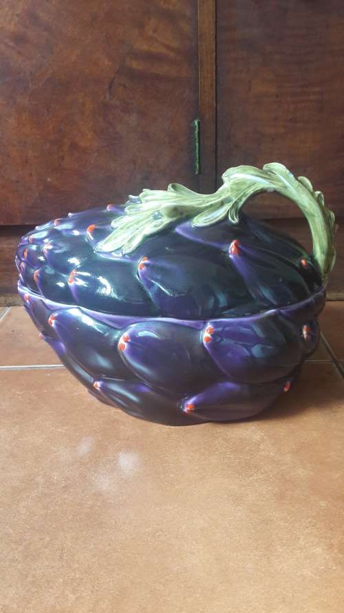 Retro Midcentury modern Italian majolica tureens x2 Artichoke shaped