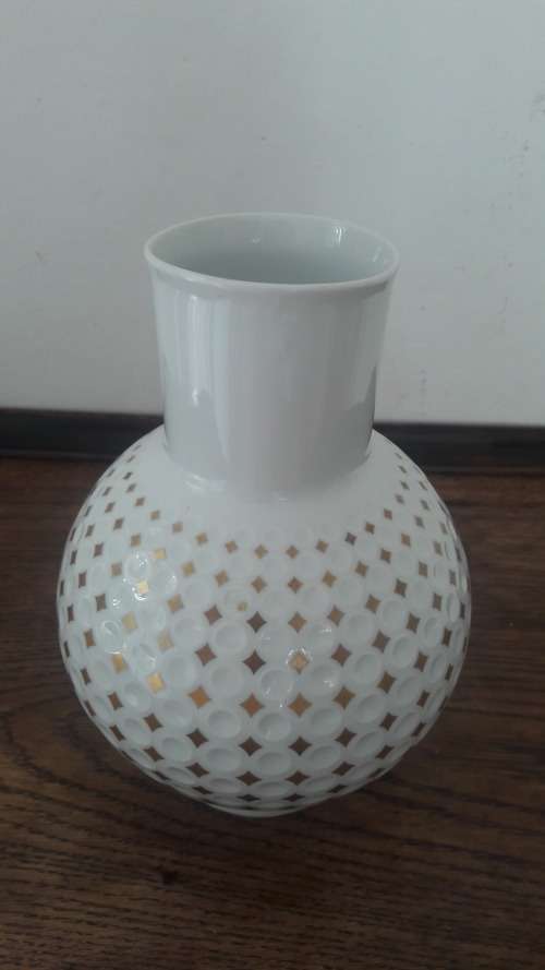 Collectible Arzberg Midcentury Modern porcelain vase white with gilt accents circa 1970's