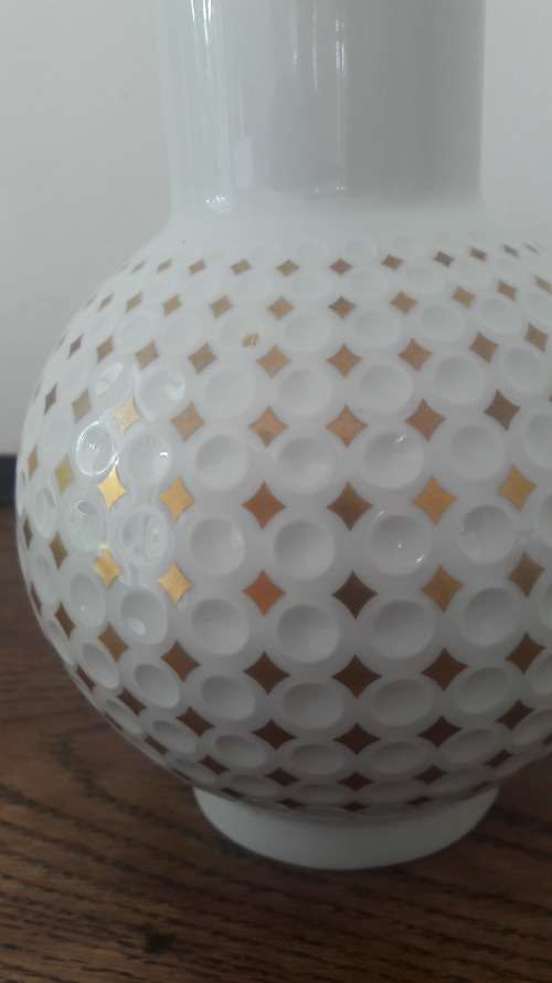 Collectible Arzberg Midcentury Modern porcelain vase white with gilt accents circa 1970's