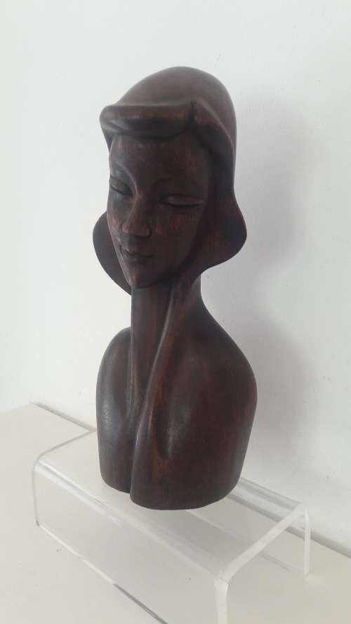 Art Deco hand carved wooden bust circa 1930`s
