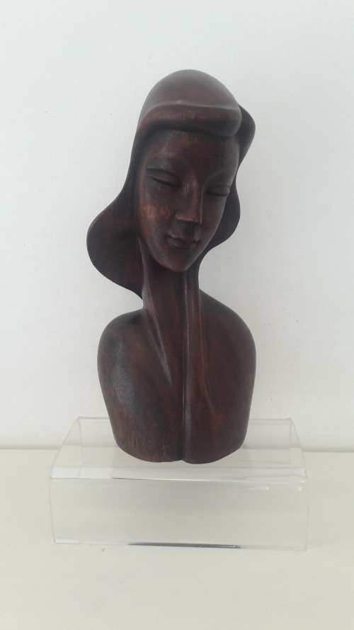 Art Deco hand carved wooden bust circa 1930`s
