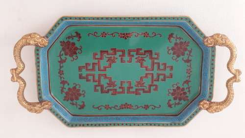 Antique Chinese cloisonne enamel tray late  Qing Dynasty early 20th Century