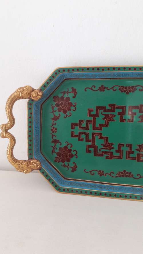 Antique Chinese cloisonne enamel tray late  Qing Dynasty early 20th Century