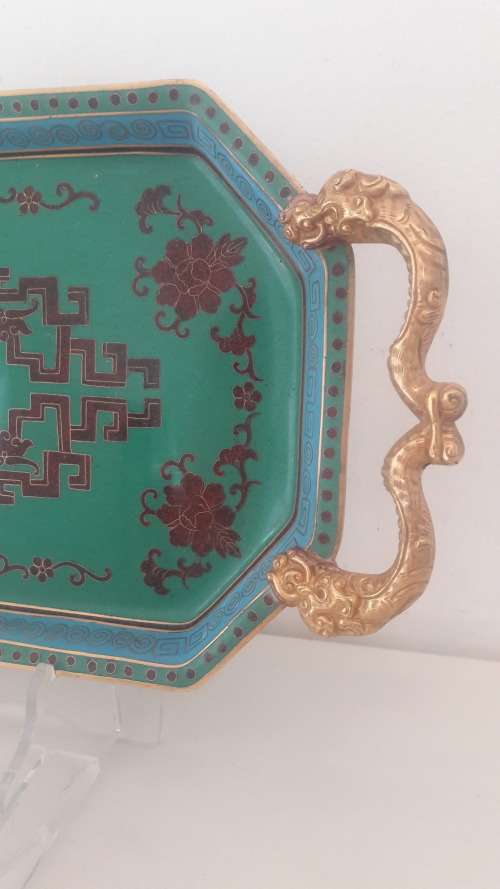 Antique Chinese cloisonne enamel tray late  Qing Dynasty early 20th Century