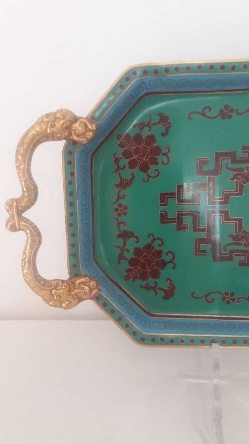 Antique Chinese cloisonne enamel tray late  Qing Dynasty early 20th Century