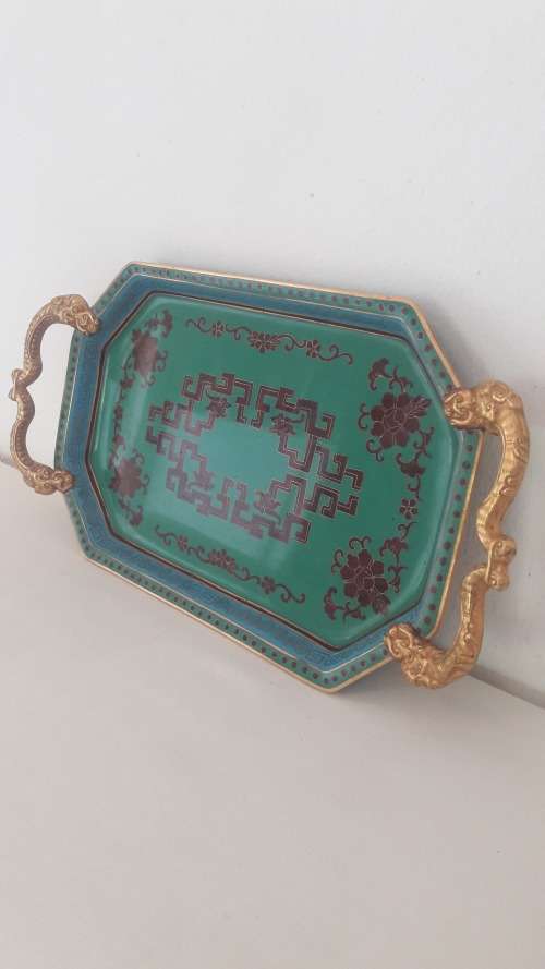 Antique Chinese cloisonne enamel tray late  Qing Dynasty early 20th Century
