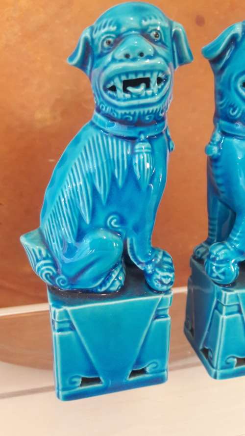 Chinese porcelain Foo dogs in turquoise glaze 20th Century