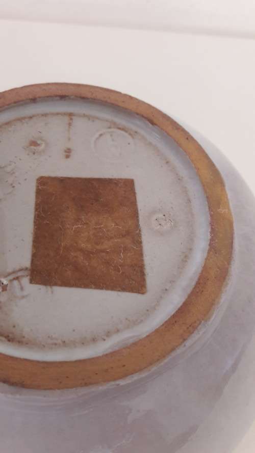 Collectible Linn Ware studio pottery bowl white glaze with mauve tints circa 1940's