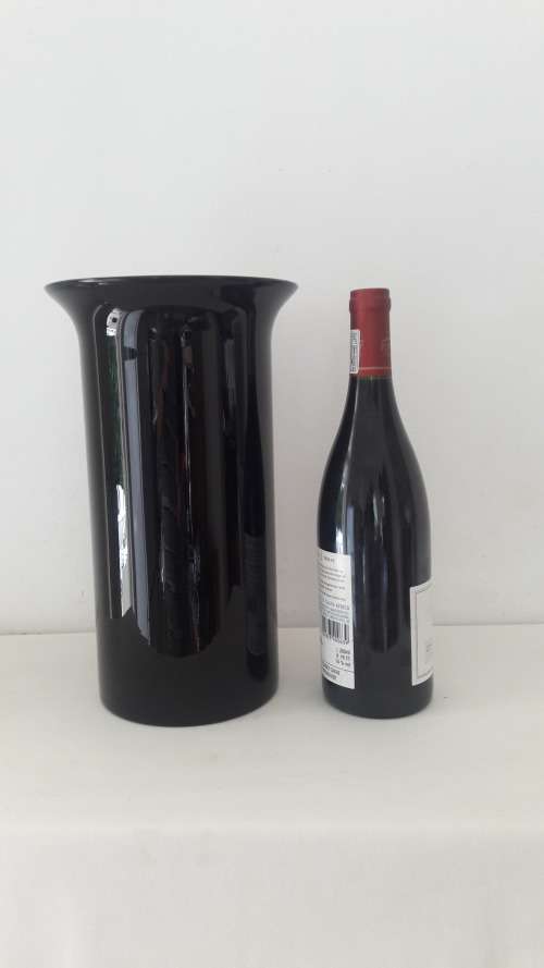 Large Midcentury modern British  Dartington studio glass vase in jet black 1970's