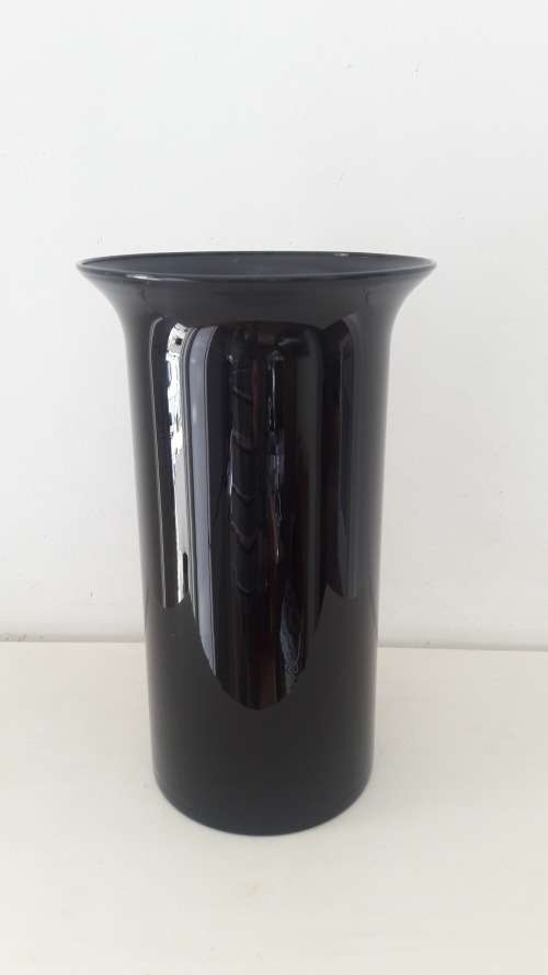 Large Midcentury modern British  Dartington studio glass vase in jet black 1970's