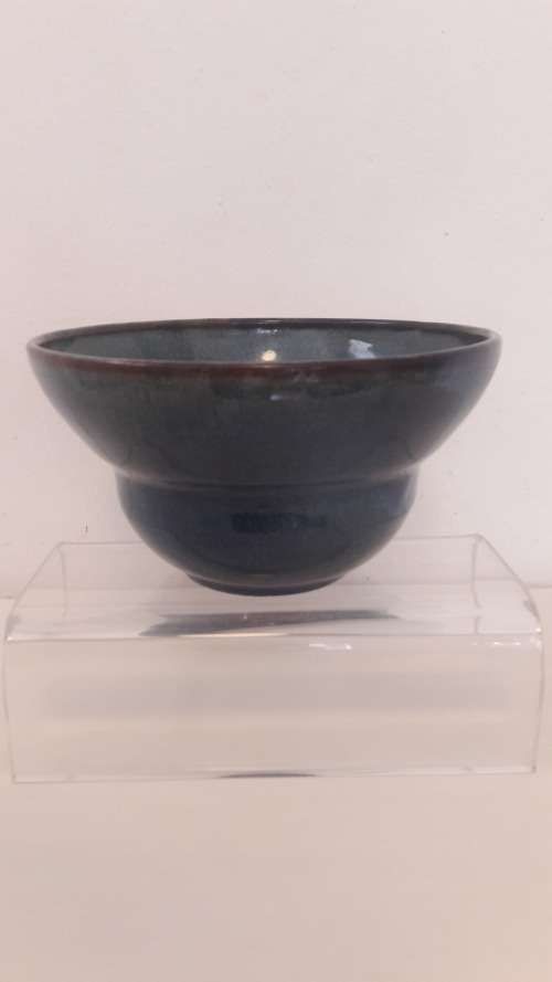 Collectible Linn Ware studio ceramic bowl in deep blue glaze circa 1940's/50's