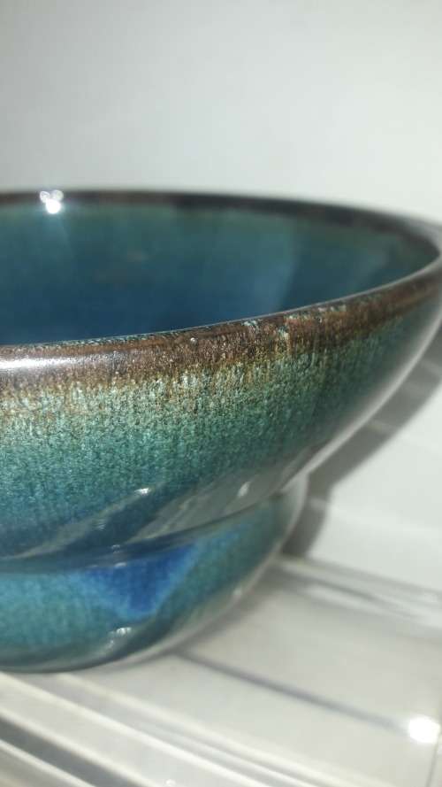 Collectible Linn Ware studio ceramic bowl in deep blue glaze circa 1940's/50's