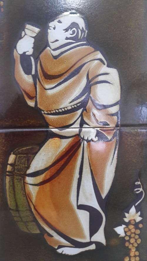 Collectible  Retro Midcentury Liebermann Potteries  ceramic tile panel with motif of Monk