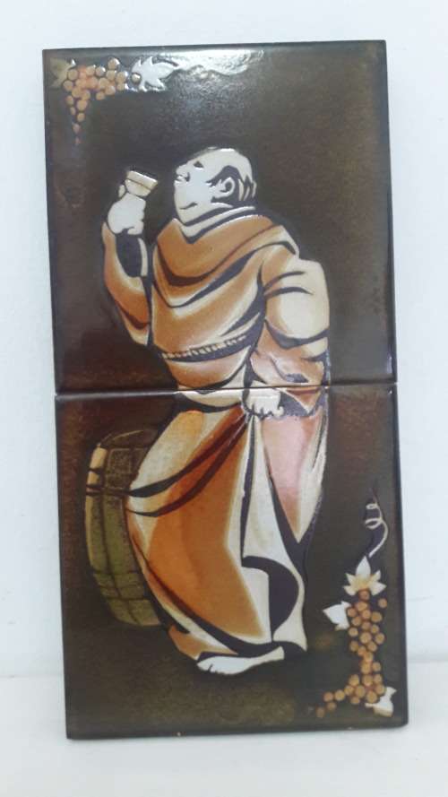 Collectible  Retro Midcentury Liebermann Potteries  ceramic tile panel with motif of Monk